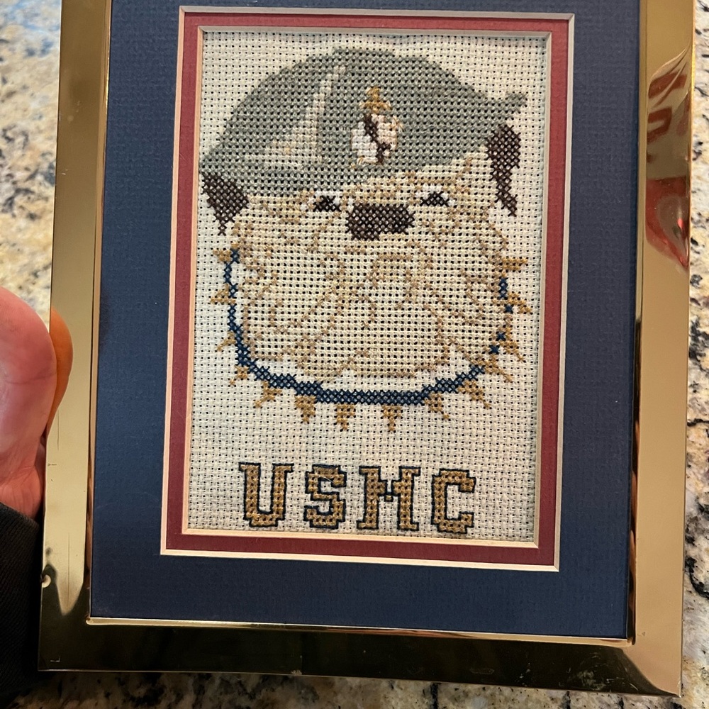 Framed USMC Cross-Stitch Art